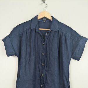 J Crew Baird Mcnutt Linen Shirt Dress XXS Blue Mini Short Collared Navy Preppy